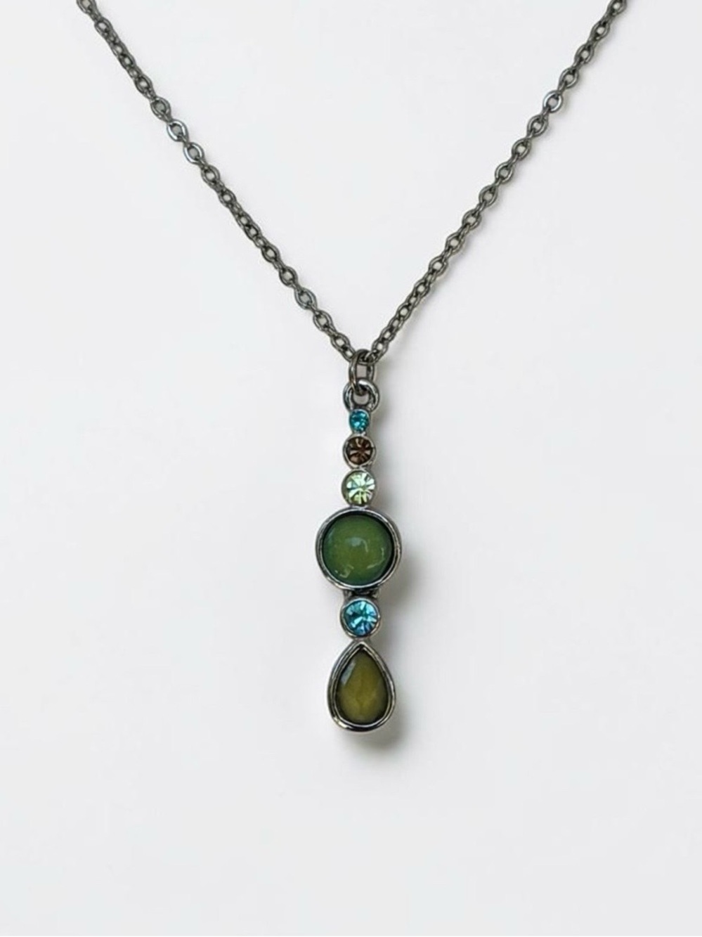 Lia Sophia Silver-Tone Green Blue Crystal Pendant Necklace